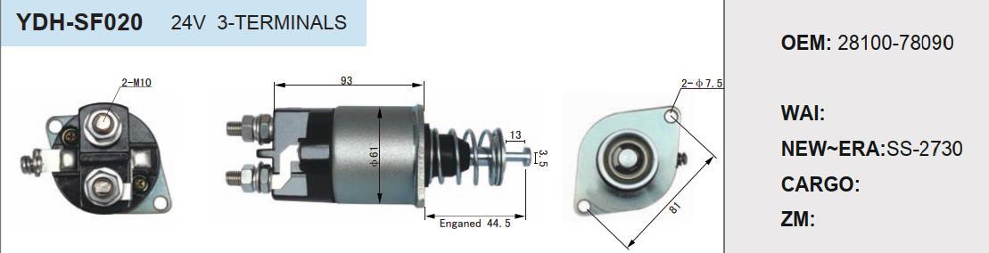 GENUINE QUALITY SOLENOID SWITCH FITS HINO TOYOTA FOR 24V 2815078090 2815078090